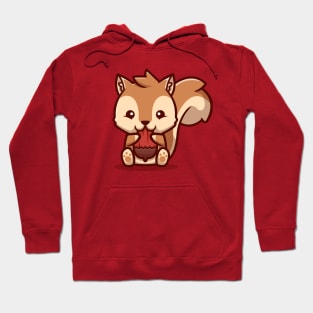 Cute Squirrel Eating Nut Cartoon Hoodie